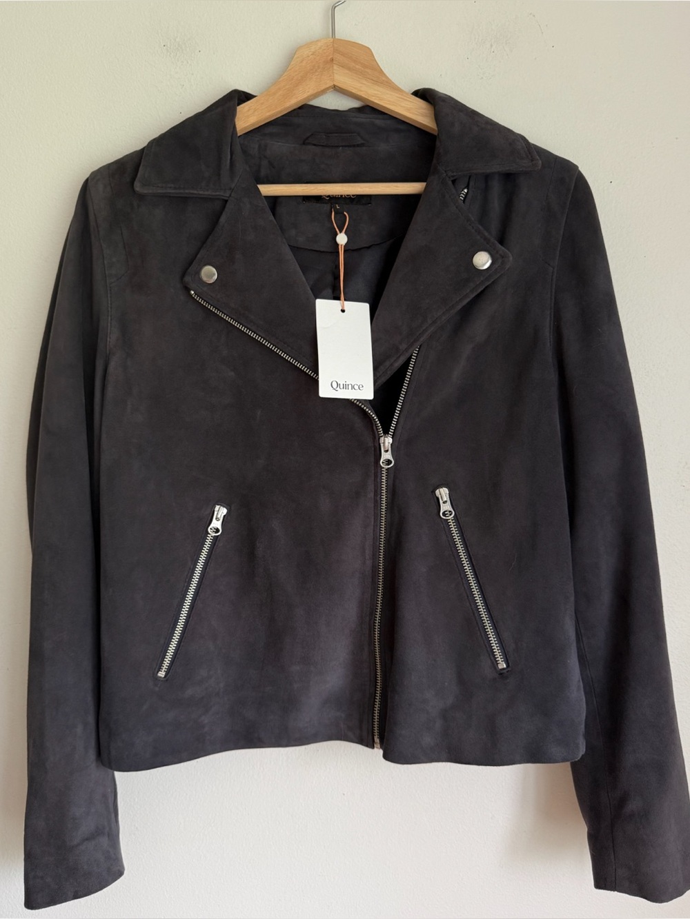 NWT Quince 100% Suede Biker Jacket in Charcoal Grey - Picture 9 of 13